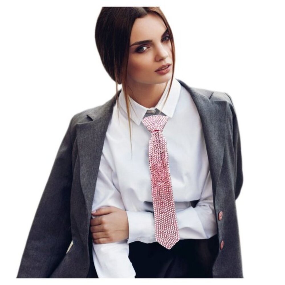 Women's Pink Crystal Tie Necklace - Elegant Statement Jewelry